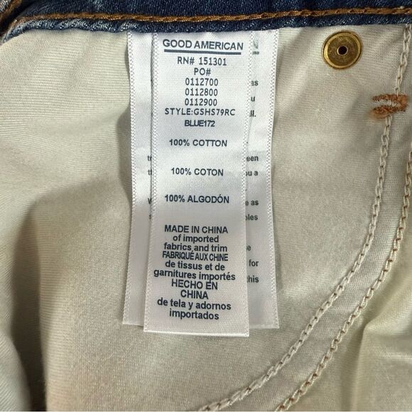 Good American Step Hem Jean Denim Mini Skirt. Distressed Medium Wash. Size 8/29. - Picture 6 of 10